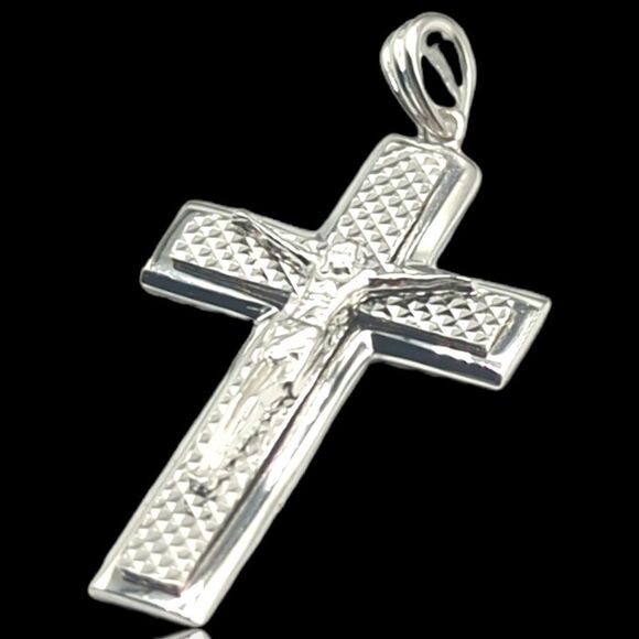 S925 Rhodium Finish over Real 925 Sterling Silver Crucifixion Cross. - Picture 10 of 13